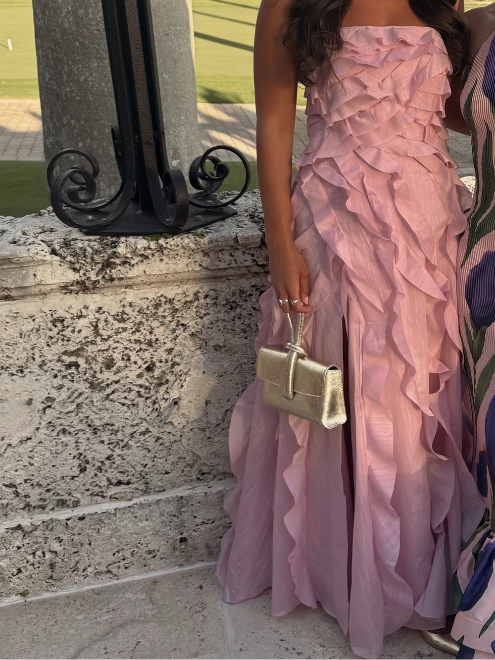 Aje Allairie Pink Strapless Ruffled Gown